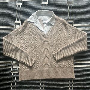 Rachel Zoe Tan Cable Knit Sweater with White Collar